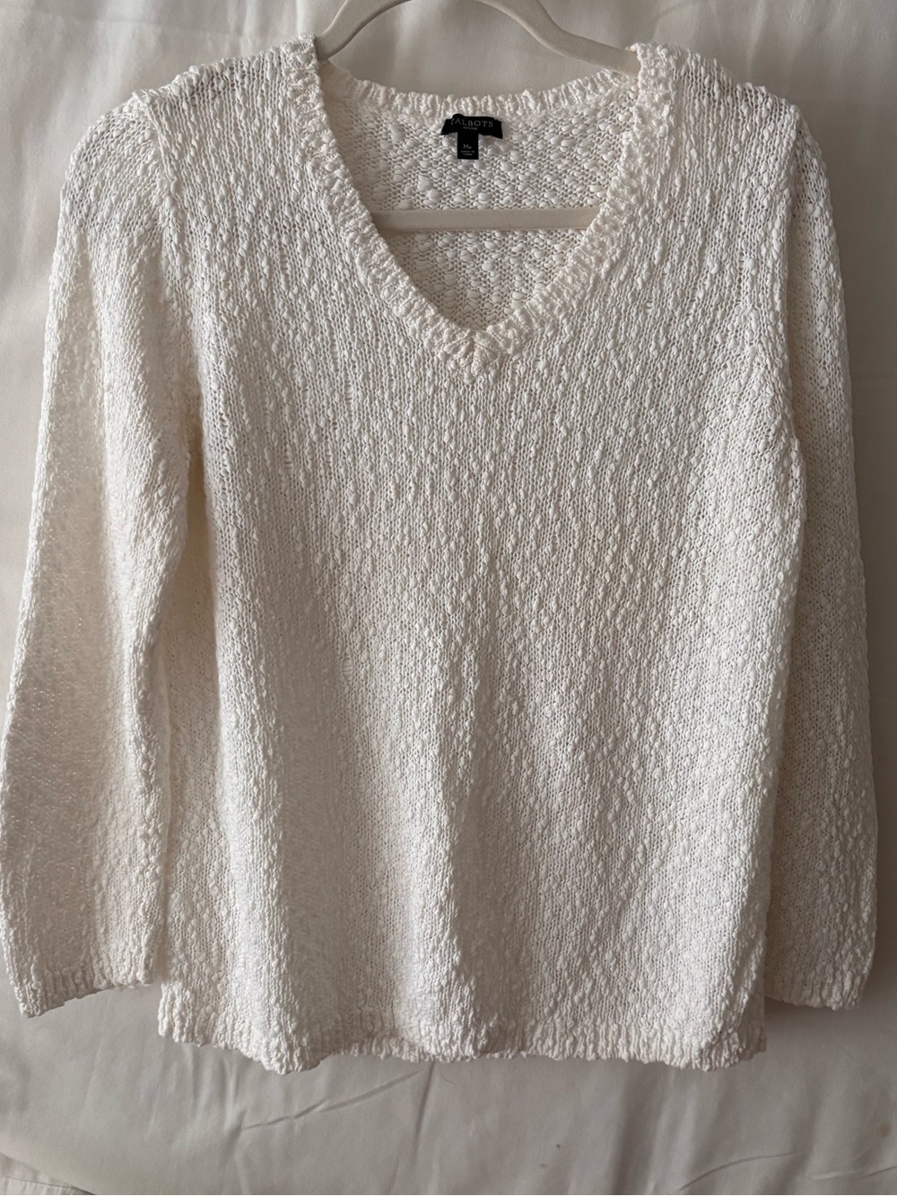 Talbots Cream Textured V-Neck Sweater